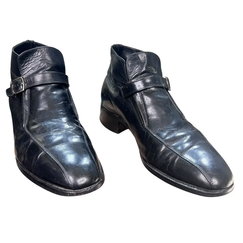 Vintage 70’s Florsheim Imperial Men's Black Leather Monk Strap Boots Size 9.5 D